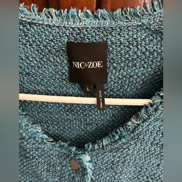 Worn Once NIC+ZOE Deserve It Fringe Detail Teal Bouclé Jacket - Picture 7 of 15